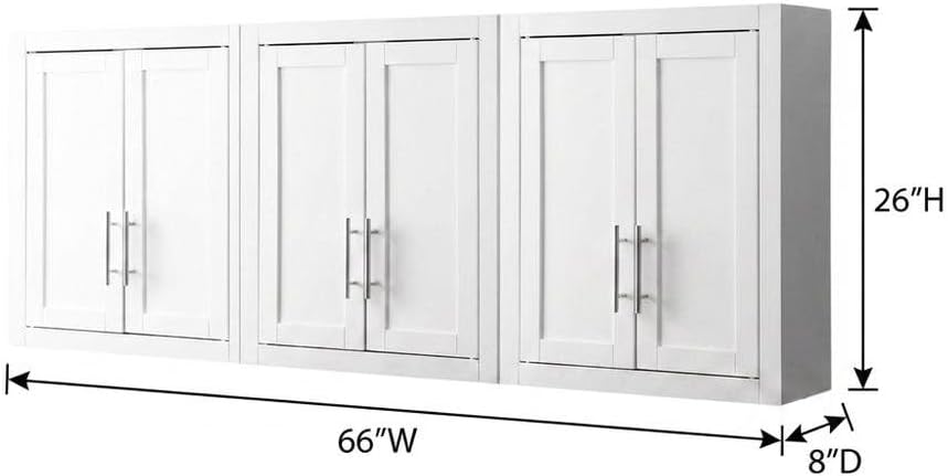 Furnifact White 3-Piece Wall Kitchen Cabinet Set, MDF Birch Veneer, Floating Mounted Kitchen Storage, Wide Pantry Wall Organizer
