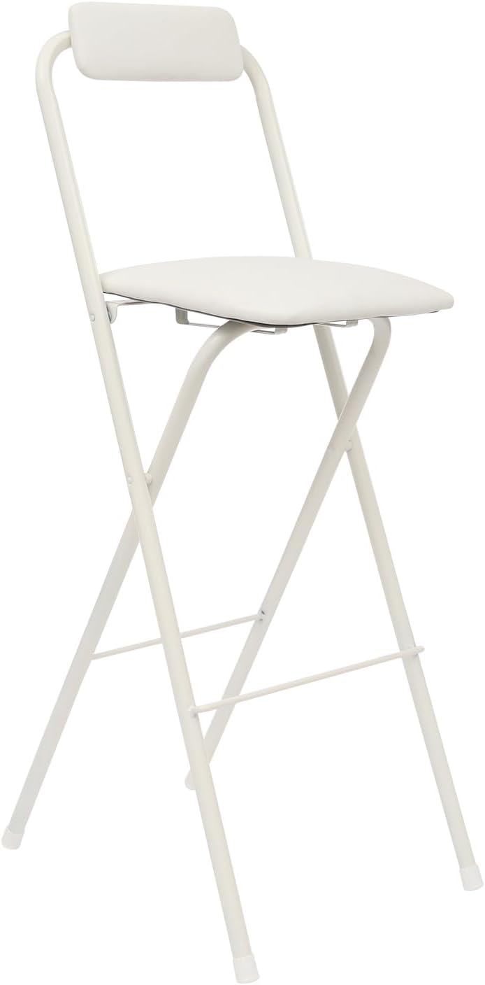 1 Pcs Folding Bar Stool with Backrest 29.5 Inch Tall Foldable Stool Chair Portable High Folding Bar Chair Counter Height Seat Cushioned Padded for Kitchen Island Shop Cafe Dining Room (White)