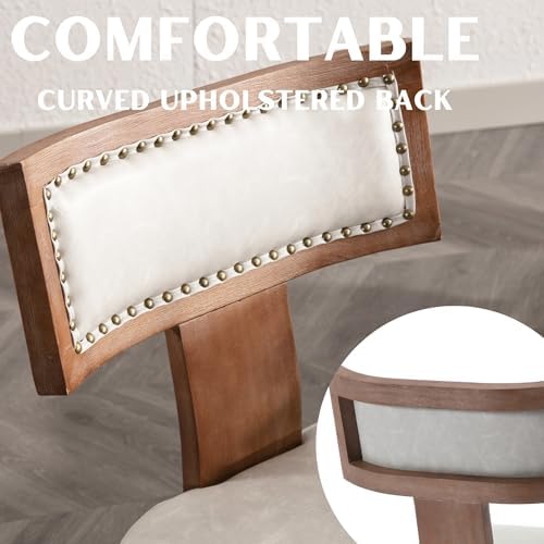 RIVOVA Mid Century Modern Dining Chairs Set of 4, Farmhouse Dining Chairs with Nailhead Trim, Faux Leather Upholstered Dining Room Chairs Kitchen Chairs with Wood Legs, Grey