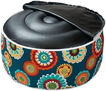 Magpie Fabrics Indoor/Outdoor Inflatable Stool Ottoman Pouf, Water Repellent Round Footrest Footstool D20 xH9, Portable for Patio Garden Camping or Home, Floral Green