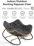 SWITTE Outdoor Rocking Papasan Chair with Thick Cushion, Dark Gray | Oversized Modern Wicker Lounge Rocker with Comfy Cushion, Cozy Egg Chair Steel Frame for Patio, Porch,or Indoor Reading Nook