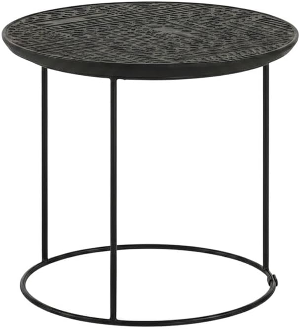 Furnifact Mango Wood Round Nesting Table 2-Piece, Nesting Coffee Table Set for Living Room Small Spaces, Matte Black