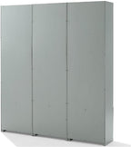 Pemberly Row Modern Wood/Metal Pantry Closets, 74" H x 66" W x 12.5" D, Distressed Gray Finish, Set of 3 Modular Cabinets with Adjustable Shelves, Drawers, Hooks, Traditional or Farmhouse Style