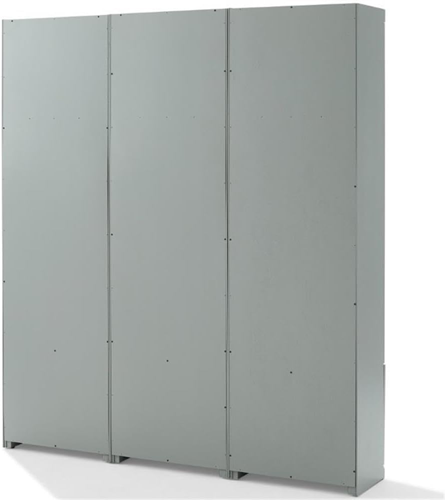 Pemberly Row Modern Wood/Metal Pantry Closets, 74" H x 66" W x 12.5" D, Distressed Gray Finish, Set of 3 Modular Cabinets with Adjustable Shelves, Drawers, Hooks, Traditional or Farmhouse Style