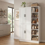 holzart 63" Tall Kitchen Pantry Cabinet, Freestanding Dining Room Storage Hutch with 4 Doors and Adjustable Shelves, Modern Utility Cupboard for Coffee Bar and Microwave, White