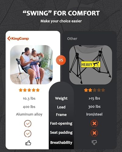 KingCamp Hammock Camping Chair, 400lbs Heavy Duty Swing Chairs for Adults | Portable Camp Chair, Oversized Folding Rocker, 10.3lbs Aluminum Frame, Adjustable recline for Outdoor Beach Patio RV Sport