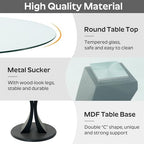 Round Dining Table, 47" Glass Dining Table for 4-6, Glass Kitchen Table with Robust Pedestal for Apartment Home Kitchen Living Room(Black)