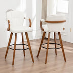 26" Swivel Counter Height Bar Stools with Back White Faux Leather Kitchen Island Bar Chairs with Arms,Spliced Pleated Wingback Barstools for Bar/Kitchen/Dining Room,Set of 2