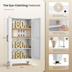 Yizosh Metal Storage Cabinet with 2 Doors and 3 Adjustable Shelves - 47" White Kitchen Pantry Storage Cabinet Locker for Kitchen,Living Room,Dining Room