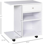 23.5" W x 15.75" D x 27" H White End Table, Side Table, Mobile Printer Table with Storage Shelf, Rolling Printer Cart with Wheels for Home Office, Stand for Heat Press Mini Fridge (White)