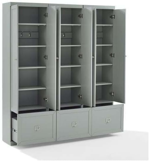 Maykoosh Country Cottage 3-Piece Entryway Set with 3 Pantry Closets, Gray - 12.5 x 66 x 74 inches, Ample Storage Space, Pantry with Storage with Shelves, Double Hooks