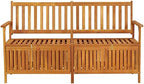 Solid Acacia Wood Storage Bench, Large Outdoor Garden Patio Seating with Storage, Rustic Wooden Entryway Bench, 3-Person Capacity, Oiled Finish, 58.3 Inch