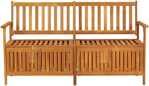 Solid Acacia Wood Storage Bench, Large Outdoor Garden Patio Seating with Storage, Rustic Wooden Entryway Bench, 3-Person Capacity, Oiled Finish, 58.3 Inch