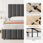 Garvee King Size Bed Frame, Linen Bedframe with 4 Storage Drawers, Grey