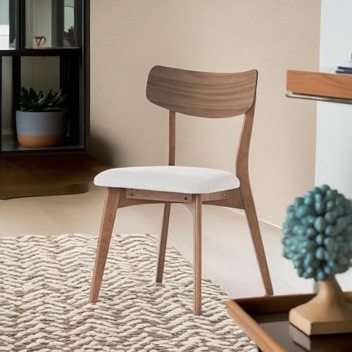Dining Chairs Set of 2, Mid Century Modern Dining Chairs with Curved Backrest and Wood Legs, Walnut Finished Frame Upholstered Dining Room Chairs for Kitchen, Living Room (Beige)