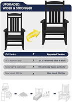KINGYES Oversized Outdoor Rocking Chairs Set of 2, HDPE Porch Rocker, Black | - Rocking Chairs for Outdoor with Wide Seat - 350LBS Support for Adults