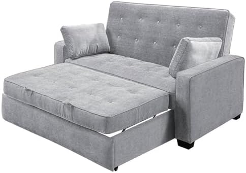 Serta Ainsley 66.5" Convertible Sleeper Loveseat, Full Size, Dreamcoil Comfort, Soft Woven Fabric, Light Grey