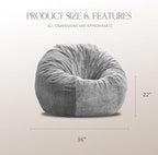 ZurNesfure Bean Bag Chair for Adults,3FT Giant Bean Bag Chair Grey,Medium | Fluffy Bean Bag Chairs with Filler & Machine Washable Cover, Handle, Side Pocket Oversized Beanbag for Living Room, Bedroom