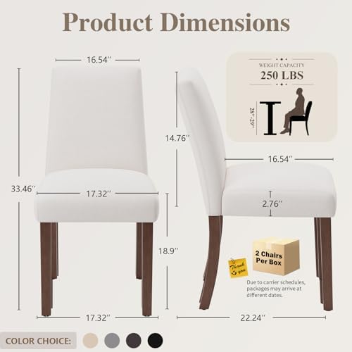 Dining Chairs Set of 4, Parsons Chairs for Small Spaces, Light Beige | Modern Dining Room Chairs with Solid Wooden Legs, Fabric Upholstered Kitchen Chairs for Restaurant & Cafe