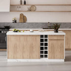 homary 72" Large White Kitchen Island with Storage & LED Lights, Wood Freestanding Island with Wine Rack, Drawers, Cabinet & Shelves, Modern for Kitchen & Dining Room