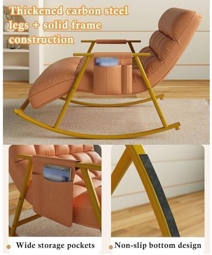 Lazy Sofa Rocking Chair Double Position Glider with Storage Pocket, Soft Cushion, Metal Frame, Living Room Lounge Accent Chair(Gray)