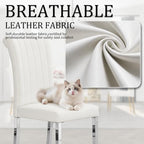 Asday White Leather Dining Chairs Set of 4, White and Silver Dining Room Chairs with Mirrored Chrome Stainless Steel Legs and Rolled Back Design