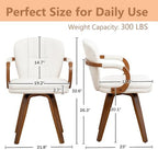 Swivel Dining Chairs Mid Century Modern White Faux Leather Upholstered Kitchen Chairs with Bentwood Frame Armrests Side Chairs,Comfortable Ergonomic Wood Accent Chair No Wheels,1PCS