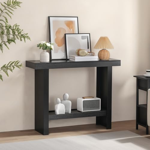 MAHANCRIS Console Table, 39.4'' Black Rectangular Entryway Table, Modern Console Table with Storage, Sofa Tables for Hallway, Foyer, Living Room, Easy Assembly, Black CTHB16801