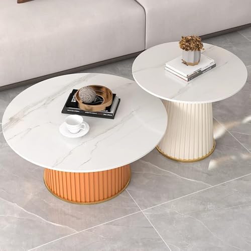 Modern Coffee Table Central end Tables for Living Room, Multifunctional Tea Snacks Center Table with Marble Desktop, Round Coffee Tables for Bedroom, Sofa, Indoor, Couch, Parlor, Dinning Room