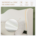 SHA CERLIN Queen Size Bed Frame with Curved Wingback Headboard,Soft White