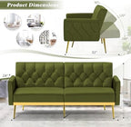 Velvet Sofa Set w/Adjustable Armrests & Backrests, Olive Green | Tufted Accent Chair w/Ottoman & Convertible Futon Sofa Bed, 2 Pieces Comfortable Couch Set for Living Room, Apartment