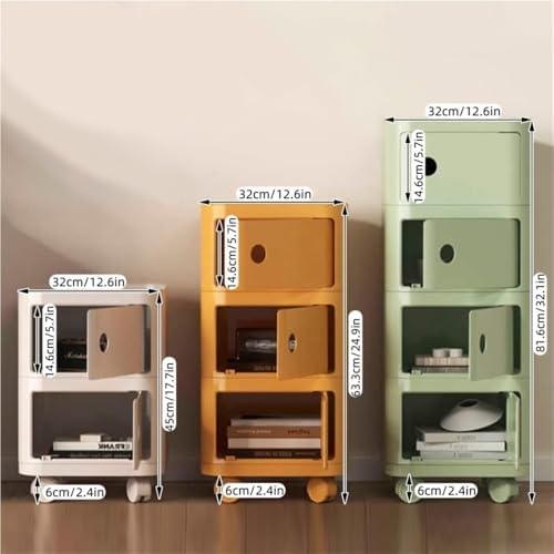 Movable Square Nightstand, Plastic Side Table with Universal Wheels, Multifunctional Side for Bathroom, Office and Living Room(Light-Green,3tiers)