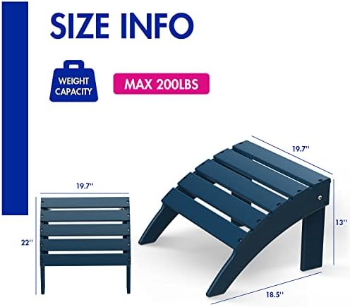 BRIOPAWS Adirondack Ottomans | Folding | Set of 2 | HDPE Plastic | Blue Outdoor Foot Rest | All Weather | Patio Footrest for Adirondack Chair | Foot Stool for Deck Porch | 19.7W x 18.5L x 13H Inch