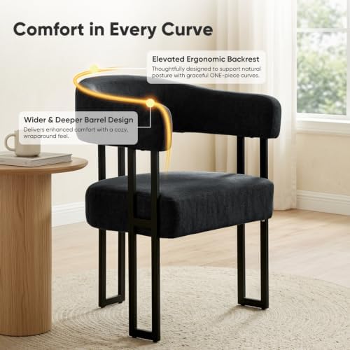SIMTONAL Boucle Dining Chairs Set of 4-Black Accent Chairs with Arms, Soft Teddy Fleece Upholstered Armchairs for Kitchen Dining Living Room