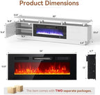 80" Fireplace TV Stand, 2-Tier LED Entertainment Center with 36" Fireplace, Fits TVs up to 90", Modern High Gloss TV Console with LED Lights & Storage Cabinets for Living Room, White + Black