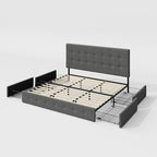 Allewie King Size Storage Bed Frame with 4 Underbed Drawers, Light Grey