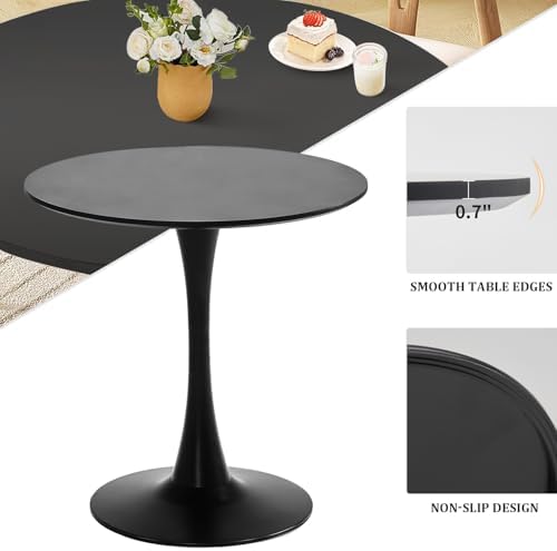 Black Round Dining Table, 27.6" Tulip Table Kitchen Round Dining Table for 1-2 People with MDF Table Top and Metal Pedestal Base, Mid-Century Leisure Table for Home, Dining Room, Cafe