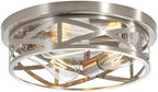 Brushed Nickel Cage Ceiling Light Fixtures,13 Inch Indoor Close to Ceiling Lights, 3-Light Round Vintage Metal Flush Mount Ceiling Lights for Bedroom, Living Room, Porch Kitchen