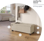 Storage Ottoman Bench with Bins, 43-in Storage Bench for Bedroom End of Bed, Folding Foot Rest Ottoman for Living Room Max 660lbs, Fabric Ottomans, Beige