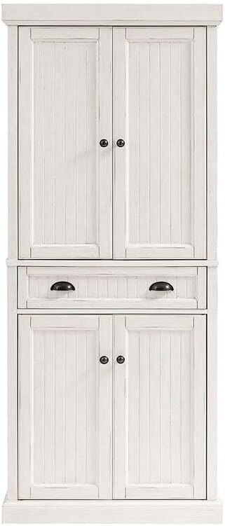 HomeStock Kitchen Pantry Cabinet - Large Storage, Adjustable Shelves, Distressed White Finish