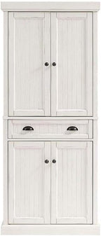 HomeStock Kitchen Pantry Cabinet - Large Storage, Adjustable Shelves, Distressed White Finish
