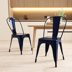 AC Pacific 18 Inch Seat Height Industrial Metal Dining Chairs, Stackable Kitchen or Bar Seat, Durable Modern Design, Versatile Accent Furniture, Set of 2, Dark Blue