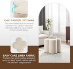 Zesthouse Flower Pouf Ottomans Foot Rest Set of 2, Linen Poofy Ottomans | Large Ottoman Footstool for Couch, Modern Living Room Stool Seat, Cute Square Vanity Stool for Bedroom, Beige Dorm Foot Stool