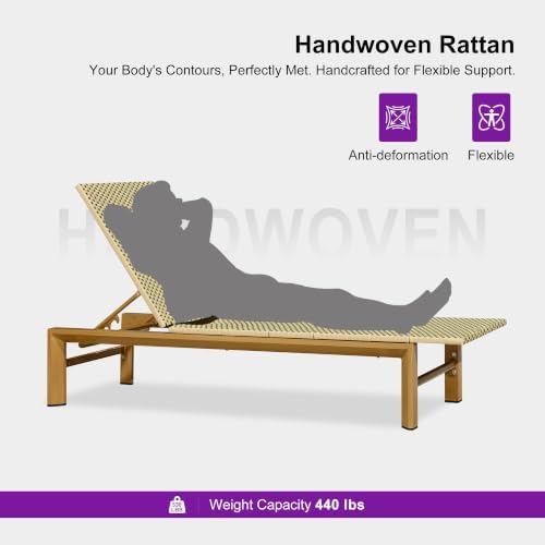 PURPLE LEAF Extra Wide Patio Lounge Chair Resort Wicker Set of 2, Green | Durable Handwoven Wicker, Matte Teak Wood-Grain Aluminum Frame, 5 Adjustable Positions, Non-Slip Pads, 440 lbs Capacity