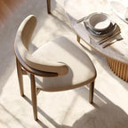 POVISON Modern Dining Chairs Set of 4, Armless Cotton Linen Dining Chair Set with Sackcloth Cushions and Dark Walnut-Coloured Ash Wood, Pre-Assembled Design