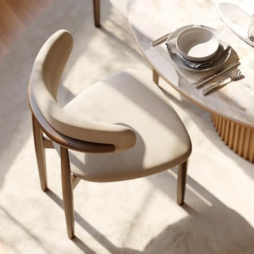 POVISON Modern Dining Room Chairs Set of 6, Armless Cotton Linen Dining Chair Set with Sackcloth Cushions and Dark Walnut-Coloured Ash Wood, Pre-Assembled Design (Beige)