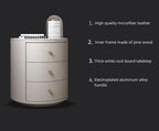 Bedside Table, Round Nightstand Night Stand Modern Nightstand Bedside Table with Drawers Modern Rounded Corner Leather Bedroom Storage Cabinet for Living Room Bedroom(White)