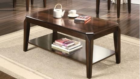 Polay 3-Piece Coffee and End Table Set with Parquet Design | Rich walnut finish, parquet pattern tops, sturdy wooden aprons (79mm thick), tapered legs, perfect for living rooms.