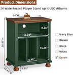 Joaxswe 24" Wide Record Player Stand with Vinyl Record Storage, Green | Mid-Century Record Player Table Up to 200 Albums,Large Wood Turntable Stand Cabinet Dispaly Shelf for Living Room,Bedroom