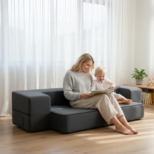 10 Inch Folding Sofa Bed Memory Foam Futon Chair Bed, Modern Fold Out Couch | Full Size Convertible Sleeper Sofa for Living Room, Foldable Floor Guest Mattress, Dark Grey